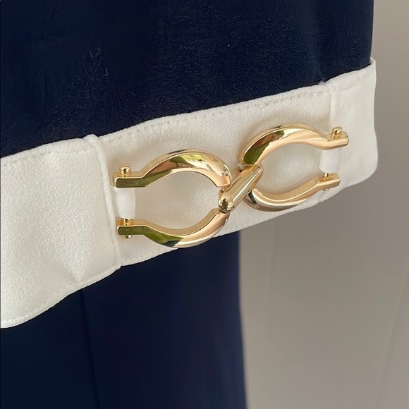 Tommy Hilfiger Blue Sheath Dress V-Neck Short Sleeve with White Piping Accents - Picture 4 of 8